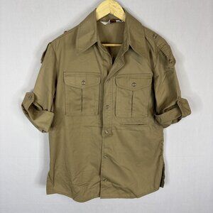 Vintage 70s Landlubber Safari Shirt Khaki Epaulettes Roll Tab Sleeves Men M